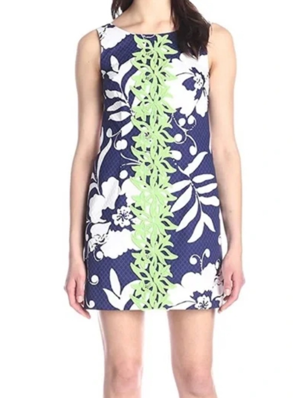 Lilly Pulitzer Delia Navy, White & Lime Green Tropical Floral Shift Mini Dress - Picture 2 of 10
